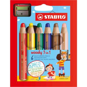 Pastelli Woody 3 in 1 - diametro mina 10 mm - con temperino - Stabilo - astuccio 6 pezzi - immagine 1