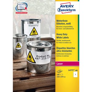 Etichette adesive L4775 - in PE - laser - permanenti - 210 x 297 mm - 1 et/fg - 100 fogli - bianco - Avery - immagine 1