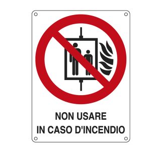 Cartello segnalatore - 11,5x16 cm - NON USARE IN CASO D'INCENDIO - alluminio - Cartelli Segnalatori - immagine 1