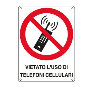 Cartello segnalatore - 16,6x23,3 cm - VIETATO L'USO DI TELEFONI CELLULARI - alluminio - Cartelli Segnalatori - immagine 1