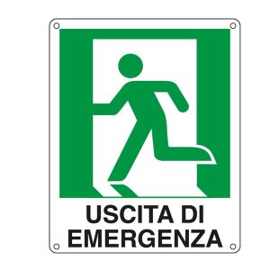 Cartello segnalatore - 25x31 cm - USCITA DI EMERGENZA (sinistra) - alluminio - Cartelli Segnalatori - immagine 1