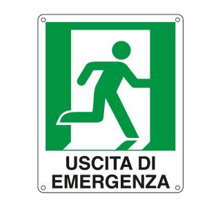 Cartello segnalatore -  25x31 cm - USCITA DI EMERGENZA (destra) - alluminio - Cartelli Segnalatori - immagine 1