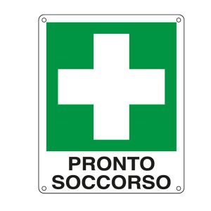 Cartello segnalatore - 12x14,5 cm - PRONTO SOCCORSO - alluminio - Cartelli Segnalatori - immagine 1