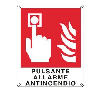 Cartello segnalatore - 12x14,5 cm - PULSANTE ALLARME ANTINCENDIO - alluminio - Cartelli Segnalatori - immagine 1