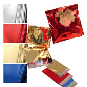 Busta regalo - con patella adesiva - 16 x 21 + 4 cm - 30 micron - PPL - metal lucido - rosso - PNP - conf. 50 pezzi - immagine 1