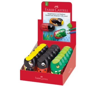 Temperamatite Animals con contenitore - 2 fori - con serbatoio e gomma assortiti - Faber Castell - immagine 1