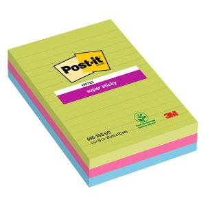 Blocco foglietti Post-it Super Sticky rettangolari - 660-3SSUC - a righe - 101 x 152 mm - colori Ultra - 90 fogli - Post-it - immagine 1