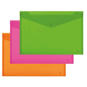 Buste con bottone - PPL - 33,5x23.5 cm - mix 3 colori fluo - Lebez - conf. 3 pezzi - immagine 1