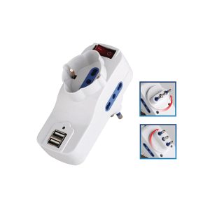 Adattatore rotante con interruttore - 2 prese bipasso 2P+T 10/16A + 1 presa Schuko + 2 prese USB - MKC - immagine 1