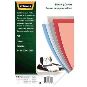 Copertine Clear - A4 - 180 micron - PVC - neutro trasparente - Fellowes - scatola 100 pezzi - immagine 1