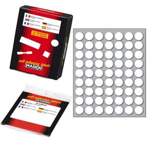 Etichette adesive tonde - in carta - permanenti - diametro 14 mm - 63 et/fg - 10 fogli - bianco - Markin - immagine 1
