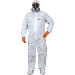 Tuta di protezione da rischio chimico DT125 - monouso - taglia XL - bianco/arancio - Deltaplus - immagine 1