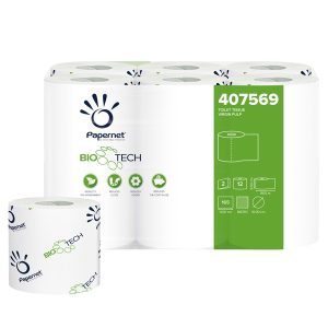 Carta igienica standard Bio Tech - 2 veli - 165 strappi -  diametro 10 cm - 9,5 cm x 18,2 mt - Papernet - pacco 12 rotoli - immagine 1