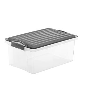 Contenitore Compact - 39,5x27,5x27 cm - A4 - 19 L - PPL - coperchio nero - trasparente - Rotho - immagine 1