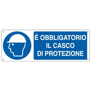 Cartello segnalatore - 35x12,5 cm - E' OBBLIGATORIO IL CASCO DI PROTEZIONE - alluminio - Cartelli Segnalatori - immagine 1
