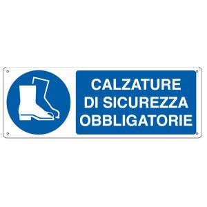 Cartello segnalatore - 35x12,5 cm - CALZATURE DI SICUREZZA OBBLIGATORIE - alluminio - Cartelli Segnalatori - immagine 1