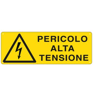 Cartello segnalatore - 35x12,5 cm - PERICOLO ALTA TENSIONE - alluminio - Cartelli Segnalatori - immagine 1