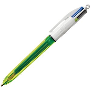 Penna a sfera a scatto multifunzione 4 Colors Fluo  - punta 1,0/1,6mm - 4 colori fluo - fusto giallo fluorescente - Bic - conf. 12 pezzi - immagine 2