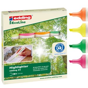 Evidenziatore 24 EcoLine - punta a scalpello - tratto da 2,0-5,0mm - astuccio 4 colori  - Edding - immagine 1