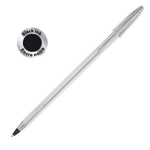 Penna a sfera Cristal Shine con capppuccio - punta media 1,0 mm - nero - fusto silver  - Bic - conf. 20 pezzi - immagine 1