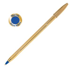 Penna a sfera Cristal Shine con cappuccio - punta media 1,0 mm - blu - fusto gold  - Bic - scatola 20 pezzi - immagine 1