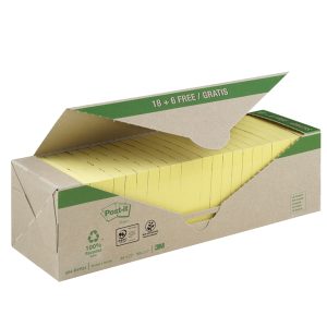 Blocco Post it® - 654-RYP24 - 76 x 76 mm - carta riciclata - giallo - 100 fogli - Post it® - conf. 24 blocchi - immagine 1
