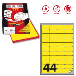 Etichette adesive A/406 - in carta - permanenti - 47,5 x 25,5 mm - 44 et/fg - 100 fogli - giallo fluo - Markin - immagine 1