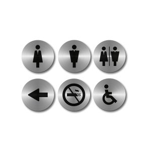 Pittogrammi adesivi - diametro 10 cm - acciaio inox - Securit - set 6 targhette - immagine 1
