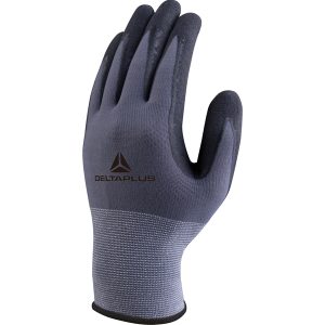 Guanti di precisione VE727NO - poliammide - palmo nitrile/poliuretano + puntini - taglia 08 - grigio/nero - Deltaplus - immagine 2