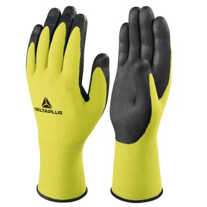 Guanti di precisione Apollonit VV734 - poliammide - palmo in schiuma di nitrile - taglia 09 - giallo fluo/nero - Deltaplus - immagine 1