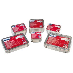 Contenitore in alluminio - 20,2 x 13,7 x 5 cm - 3  porzioni - coperchio incluso - Cuki Professional - pack 50 pezzi - immagine 1