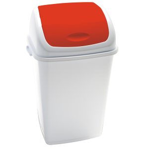 Pattumiera con coperchio basculante Rif - 44x33x68 cm - 50 L - bianco/rosso - Medial International - immagine 1