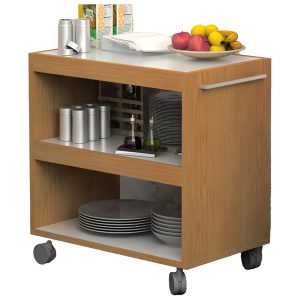 Carrello angolo Ristoro - su ruote - 70 x 43,8 x 73 cm - bianco/noce chiaro - immagine 1