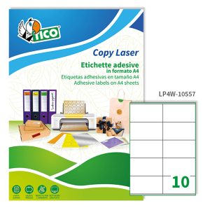 Etichette adesive LP4W - in carta - con margini - permanenti - 105 x 57 mm - 10 et/fg - 100 fogli - bianco - Tico - immagine 1