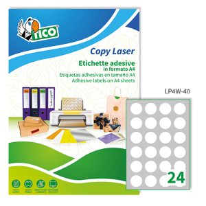 Etichette adesive LP4W - in carta - con margini - permanenti - diametro 40 mm - 24 et/fg - 100 fogli - bianco - Tico - immagine 1