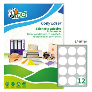Etichette adesive tonde LP4W - in carta - con margini - permanenti - diametro 60 mm - 12 et/fg - 100 fogli - bianco - Tico - immagine 1