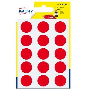 Etichette adesive tonde PSA - in carta - permanenti - diametro 19 mm - 15 et/fg - 6 fogli - rosso - Avery - immagine 1