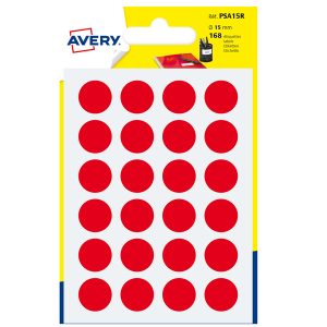 Etichette adesive tonde PSA - in carta - permanenti - diametro 15 mm - 24 et/fg - 7 fogli - rosso - Avery - immagine 1