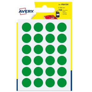 Etichette adesive tonde PSA - in carta - permanenti - diametro 15 mm - 24 et/fg - 7 fogli - verde - Avery - immagine 1