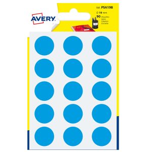Etichette adesive tonde PSA - in carta - permanenti - diametro 19 mm - 15 et/fg - 6 fogli - blu - Avery - immagine 1