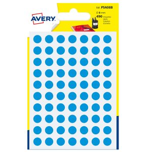 Etichette adesive tonde PSA - in carta - permanenti - diametro 8 mm - 70 et/fg - 7 fogli - blu - Avery - immagine 1
