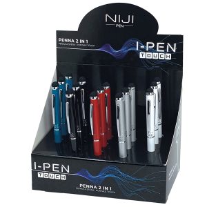 Penna a sfera mini I-PEN 2 in1 - puntale touch - colori assortiti - Niji - expo 15 pezzi - immagine 1