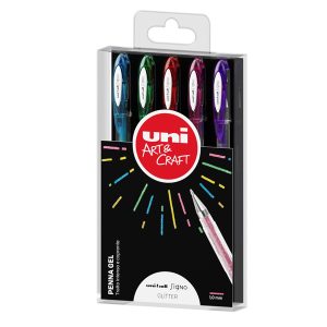 Penna sfera gel Uni Ball Signo - punta 1,0 mm - colori assortiti glitter - Uni Mitsubishi - astuccio 5 pezzi - immagine 1