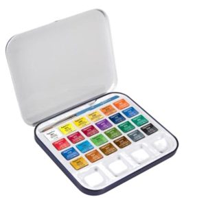 Acquerelli Aquafine - colori assortiti - Daler Rowney -  scatola metallo 24 acquerelli + pennello + tavolozza - immagine 1
