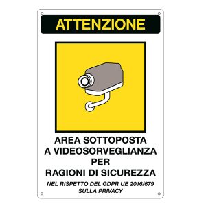 Cartello segnalatore - 20x30 cm - AREA SOTTOPOSTA A VIDEOSORVEGLIANZA - alluminio - Cartelli Segnalatori - immagine 1