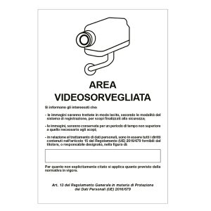 Cartello segnalatore - 20x30 cm - AREA VIDEOSORVEGLIATA CON REGISTRAZIONE - alluminio - Cartelli Segnalatori - immagine 1