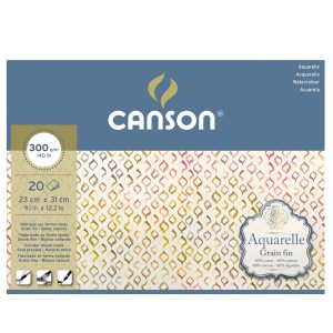 Blocco collato 4 lati Aquarelle - 23x31 cm - 300 gr - 20 fogli - grana fine - Canson - immagine 1