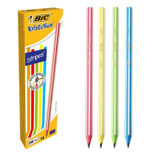 Matite grafite Evolution Stripes - gradazione HB - colori assortiti - Bic - scatola 12 pezzi - immagine 1