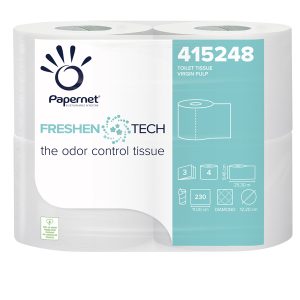 Carta igienica classica Freshen Tech - 3 veli - 230 strappi - diametro 12,2 cm -15,5 gr - 9,5 cm x 25,3 mt - Papernet - pacco 4 rotoli - immagine 1