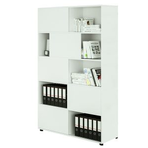 Libreria alta Tetris a 5 ripiani ante scorrevoli - 120x35x191 cm - bianco - immagine 1